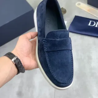 Dior 海军蓝白色麂皮面 Penny Strap 乐福鞋