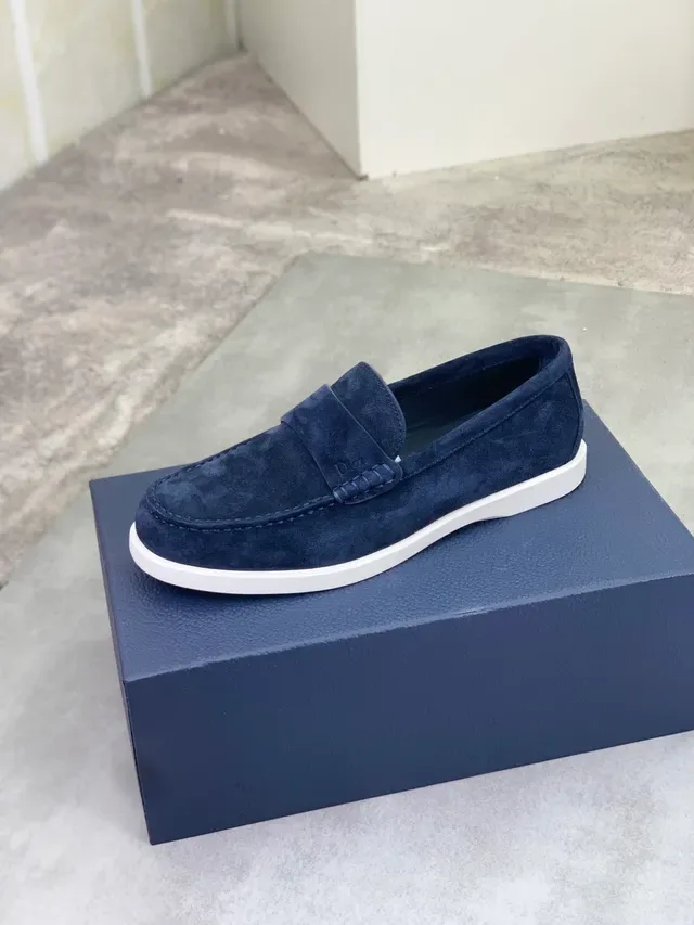 Dior Loafer Penny Strap Daim Navy Blanc 4