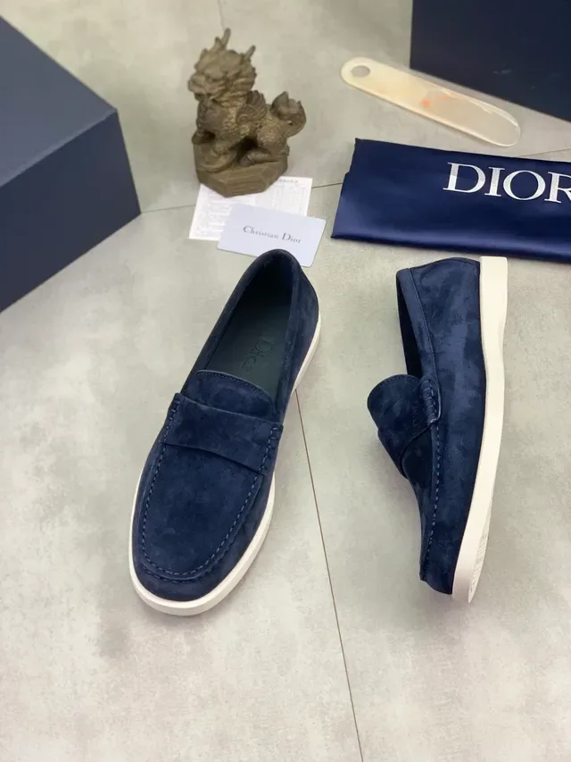 Dior Loafer Penny Strap Daim Navy Blanc 5