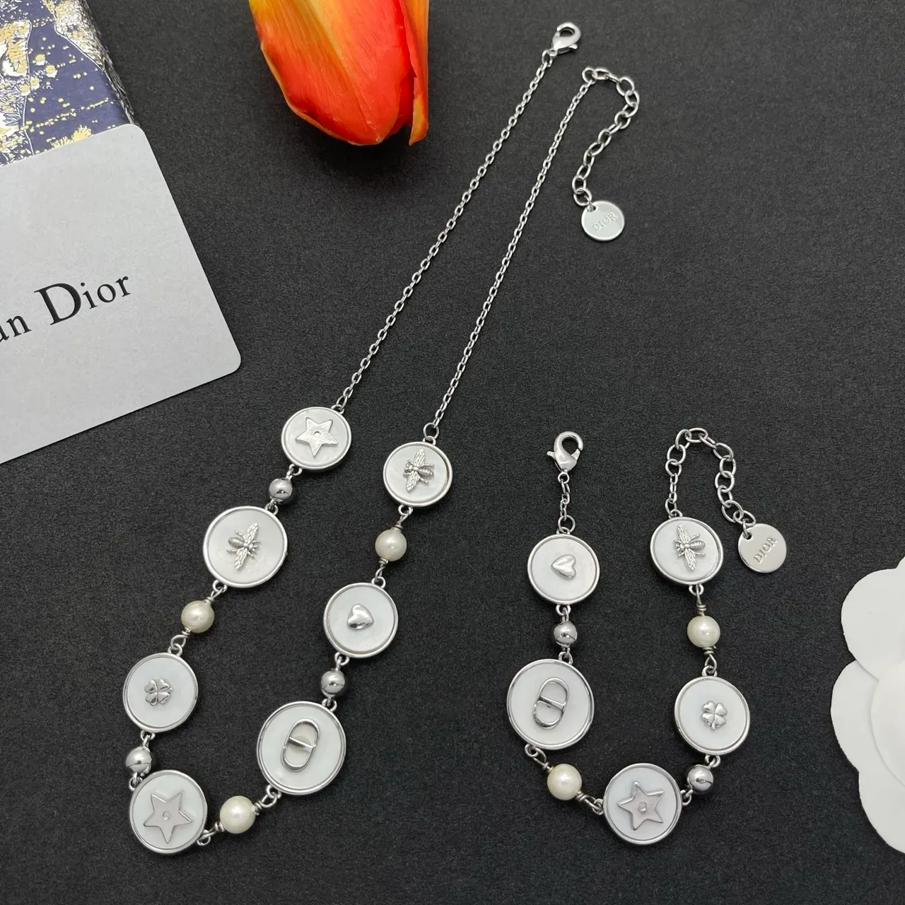 Dior Lucky Charms Multi-Charm Silver-Tone Mother-of-Pearl and Pearl Bracelet 2