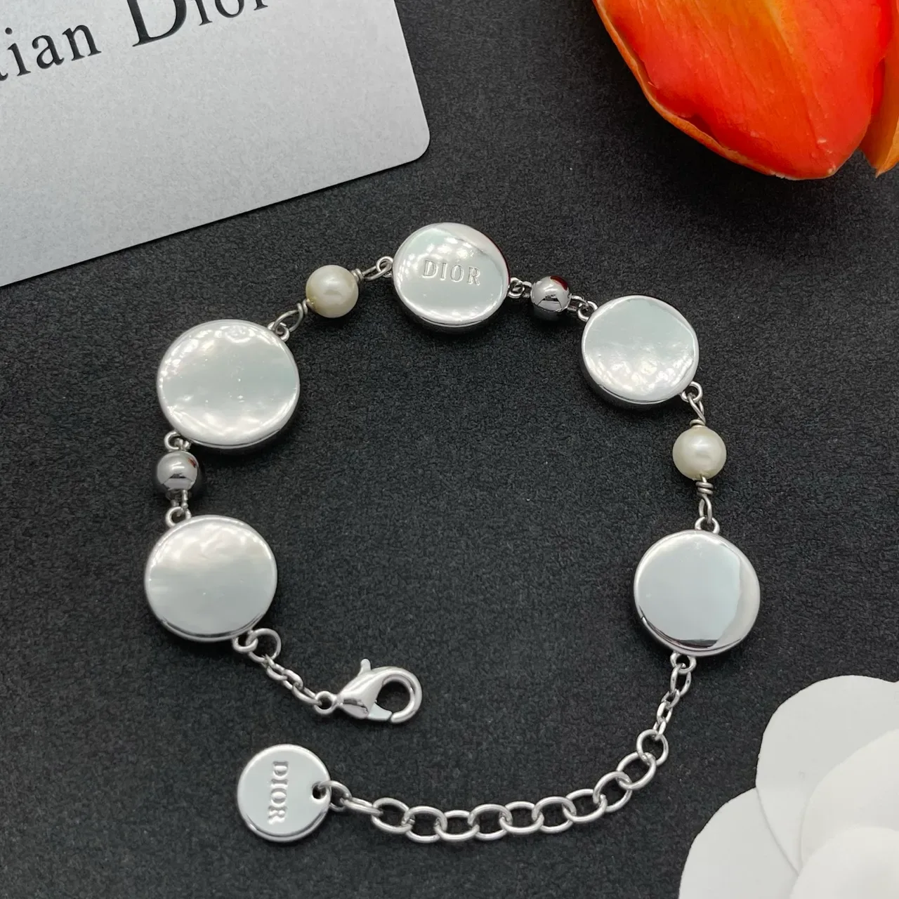 Dior Lucky Charms Multi-Charm Silver-Tone Mother-of-Pearl and Pearl Bracelet 4