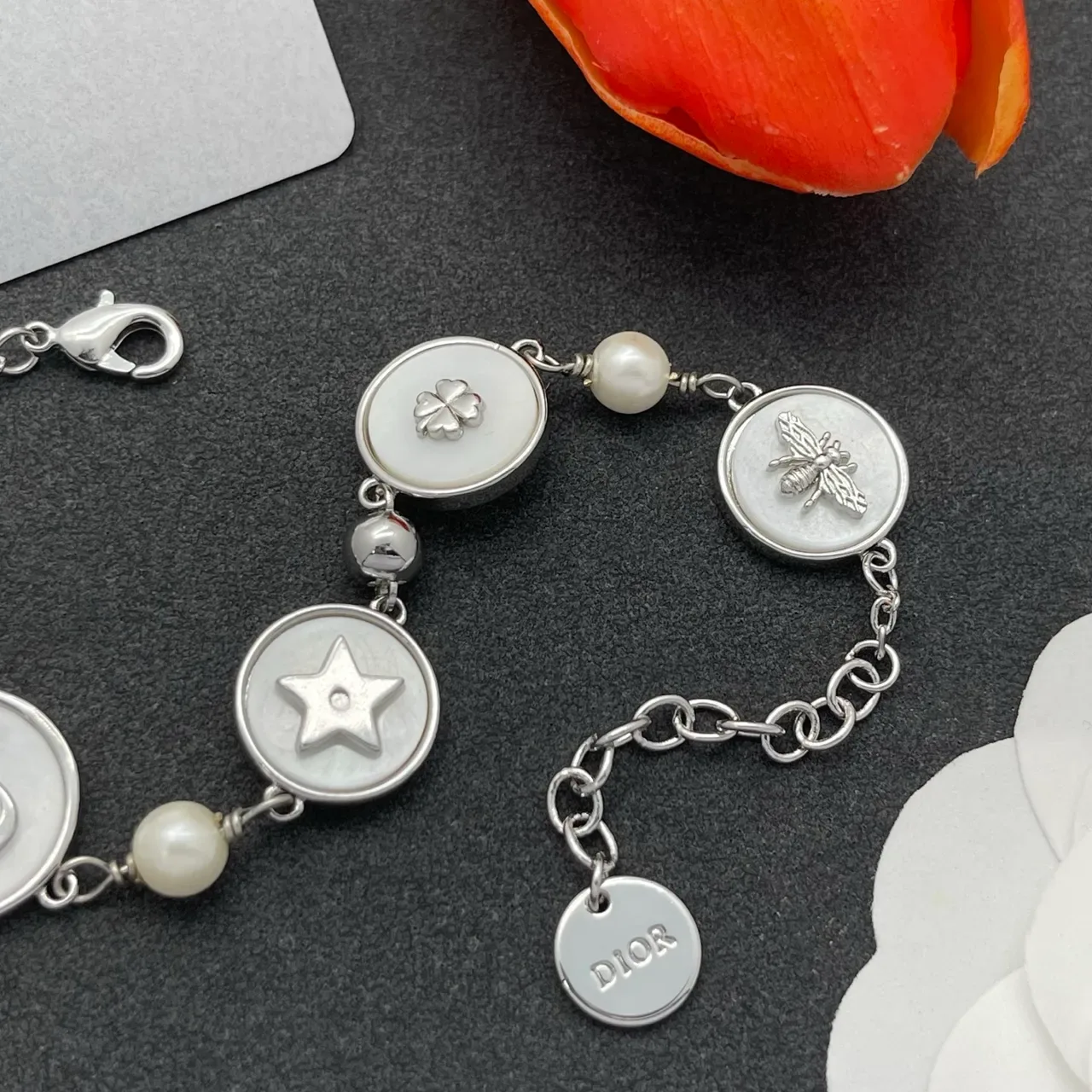 Dior Lucky Charms Multi-Charm Silver-Tone Mother-of-Pearl and Pearl Bracelet 5