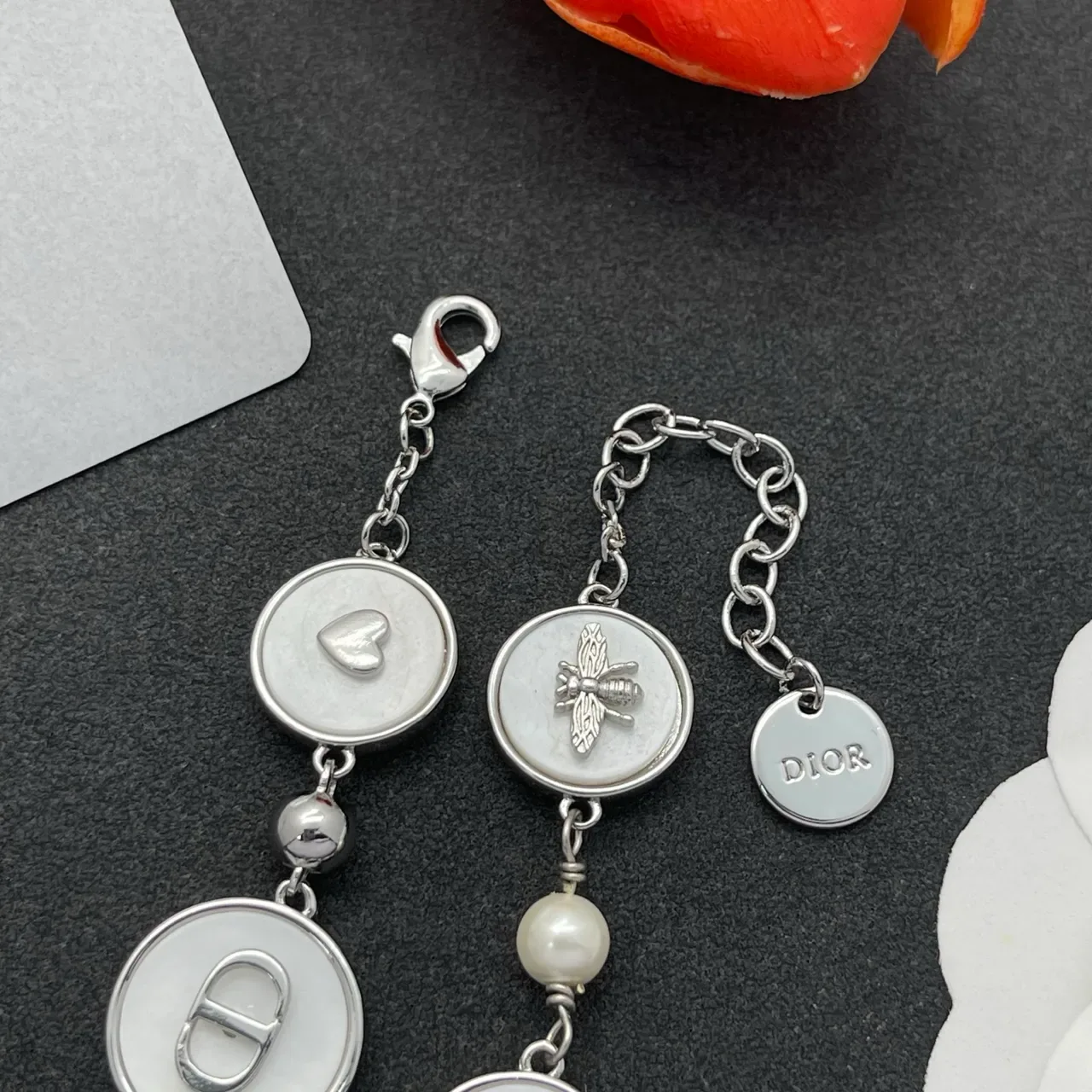 Dior Lucky Charms Multi-Charm Silver-Tone Mother-of-Pearl and Pearl Bracelet 6