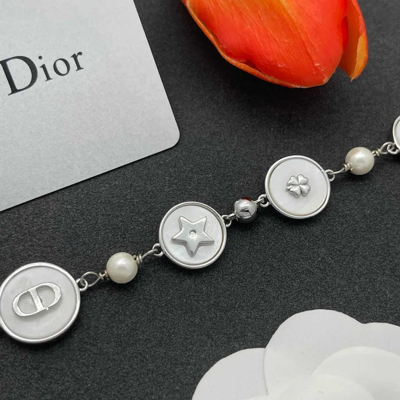 Dior Lucky Charms Multi-Charm Silver-Tone Mother-of-Pearl and Pearl Bracelet 7