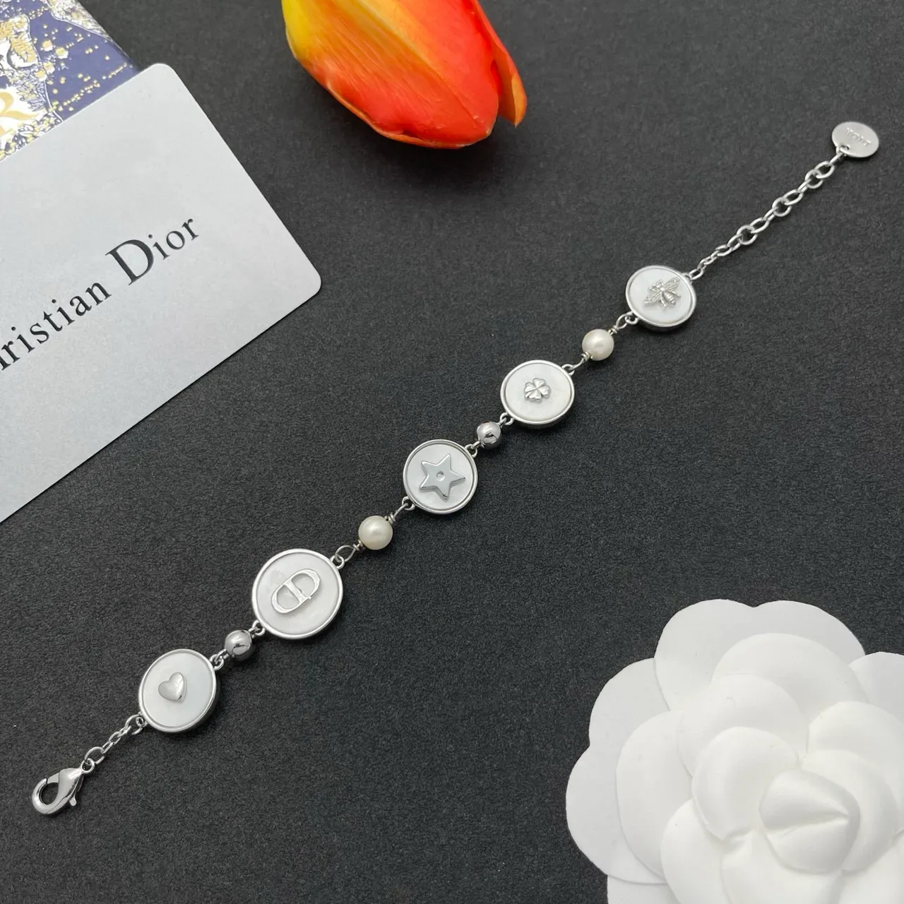 Dior Lucky Charms Multi-Charm Silver-Tone Mother-of-Pearl and Pearl Bracelet 8