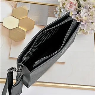 Dior Oblique Black Monogrammed Leather Structured Rectangular Silhouette Wristlet 3