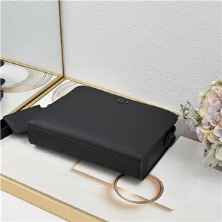 Dior Oblique Black Monogrammed Leather Structured Rectangular Silhouette Wristlet 4