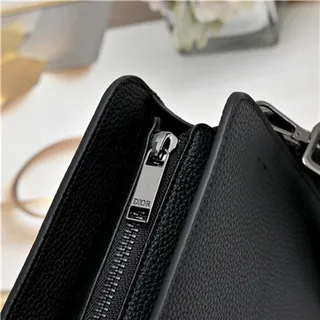 Dior Oblique Black Monogrammed Leather Structured Rectangular Silhouette Wristlet 5