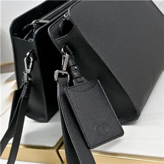 Dior Oblique Black Monogrammed Leather Structured Rectangular Silhouette Wristlet 7
