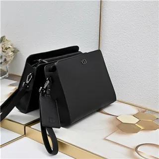 Dior Oblique Black Monogrammed Leather Structured Rectangular Silhouette Wristlet 9