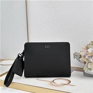 Dior Oblique Black Monogrammed Leather Structured Rectangular Silhouette Wristlet 10