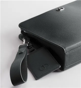 Dior Oblique Black Monogrammed Leather Structured Rectangular Silhouette Wristlet 13