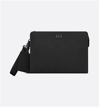 Dior Oblique Black Monogrammed Leather Structured Rectangular Silhouette Wristlet 15