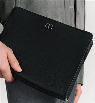 Dior Oblique Black Monogrammed Leather Structured Rectangular Silhouette Wristlet 16