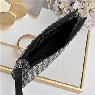 Dior Oblique Black Monogrammed Leather Structured Rectangular Silhouette Wristlet 18