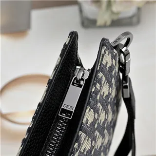 Dior Oblique Black Monogrammed Leather Structured Rectangular Silhouette Wristlet 21