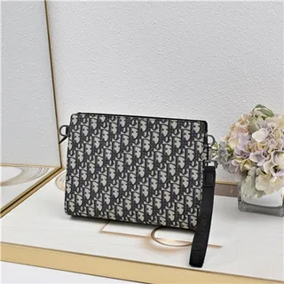 Dior Oblique Black Monogrammed Leather Structured Rectangular Silhouette Wristlet 23