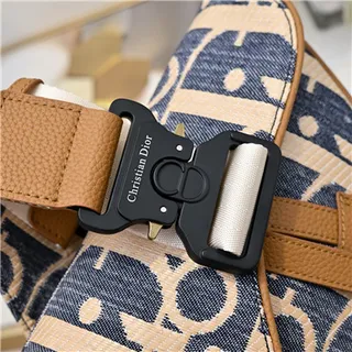 Dior Saddle Navy Beige Monogrammed Canvas Tan Leather Trim Saddle Bag 2