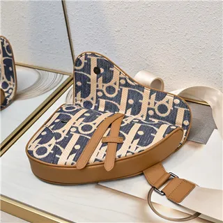 Dior Saddle Navy Beige Monogrammed Canvas Tan Leather Trim Saddle Bag 5