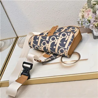 Dior Saddle Navy Beige Monogrammed Canvas Tan Leather Trim Saddle Bag 8