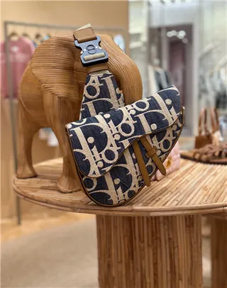 Dior Saddle Navy Beige Monogrammed Canvas Tan Leather Trim Saddle Bag 12