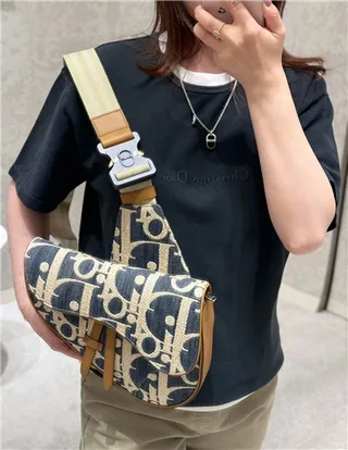 Dior Saddle Navy Beige Monogrammed Canvas Tan Leather Trim Saddle Bag 15