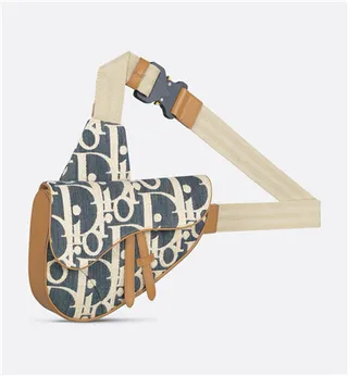 Dior Saddle Navy Beige Monogrammed Canvas Tan Leather Trim Saddle Bag 16