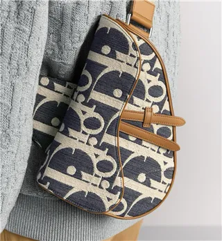Dior Saddle Navy Beige Monogrammed Canvas Tan Leather Trim Saddle Bag 17