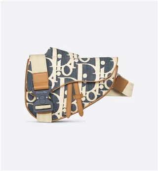 Dior Saddle Navy Beige Monogrammed Canvas Tan Leather Trim Saddle Bag 19
