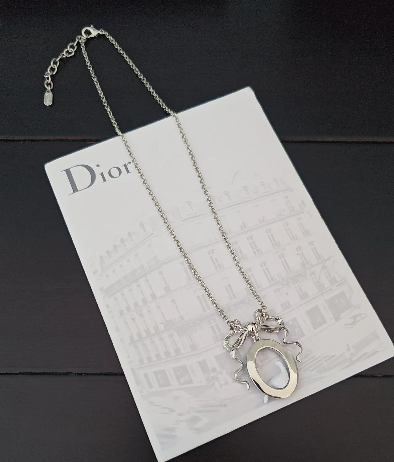 Dior Silver Blue Chain Enamel Oval Pendant Necklace 2