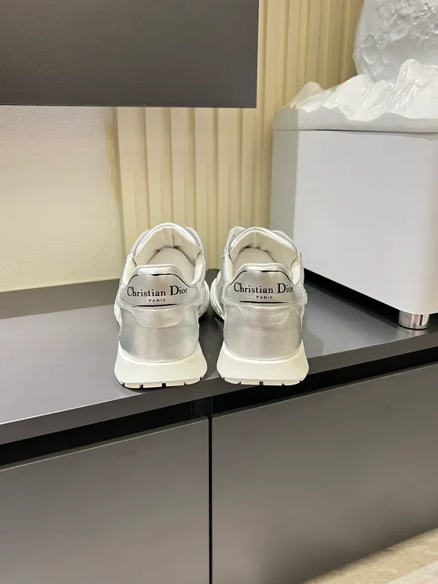 Dior Silver White Metallic Synthetic Upper Rubber Sole Lifestyle Sneakers 2
