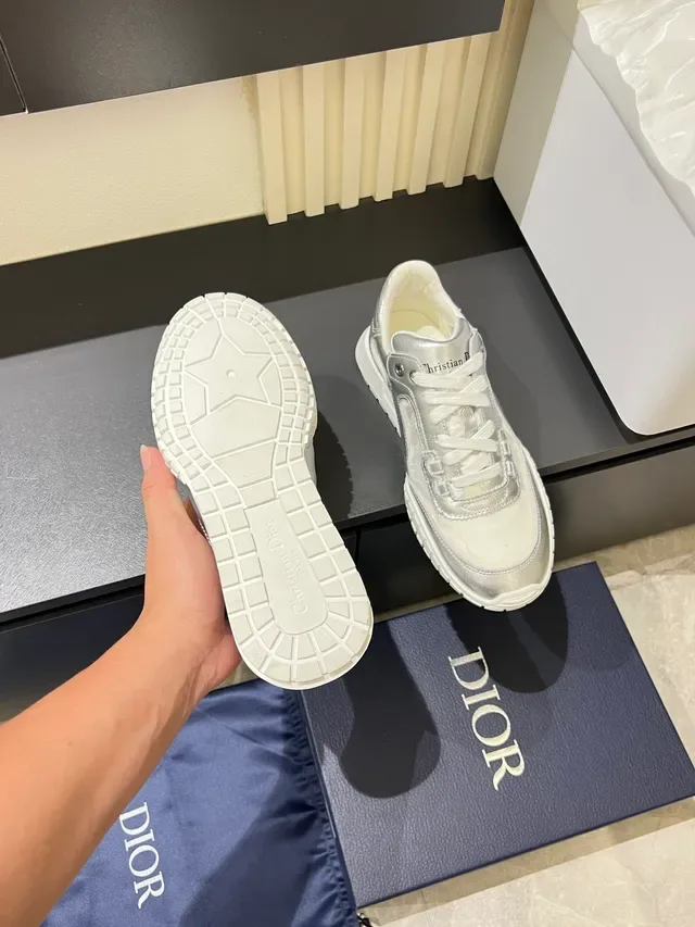 Dior Silver White Metallic Synthetic Upper Rubber Sole Lifestyle Sneakers 4