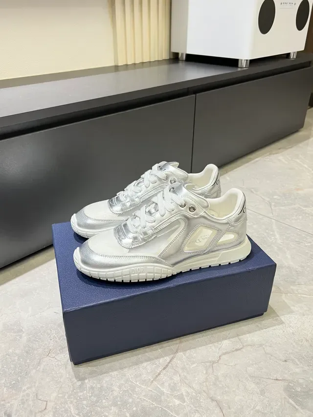 Dior Silver White Metallic Synthetic Upper Rubber Sole Lifestyle Sneakers 5