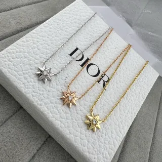 Dior Pendentif Étoile Or Argent Pierre Transparente Centrale Collier