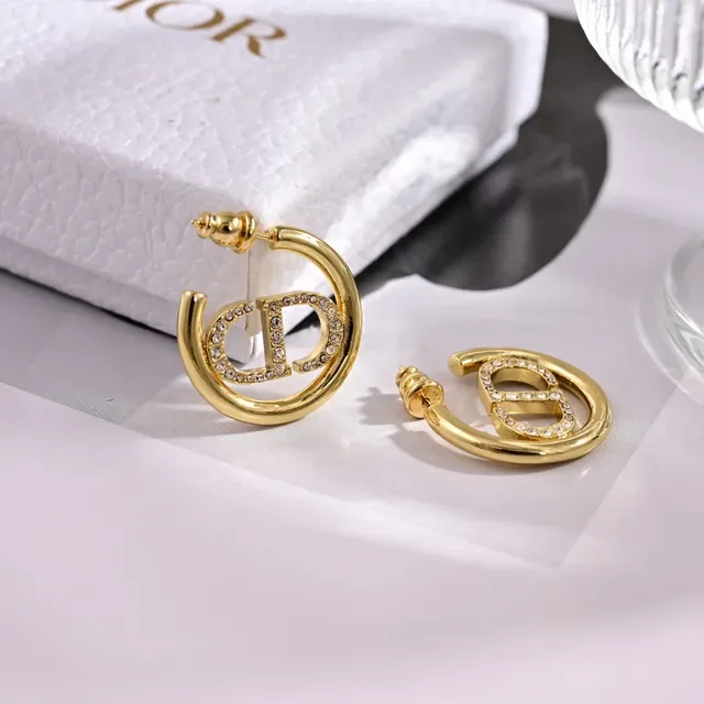 Dior Tribales सुनहरी सफेद हूप क्रिस्टल पावे CD लोगो कान की मूंगफली 3
