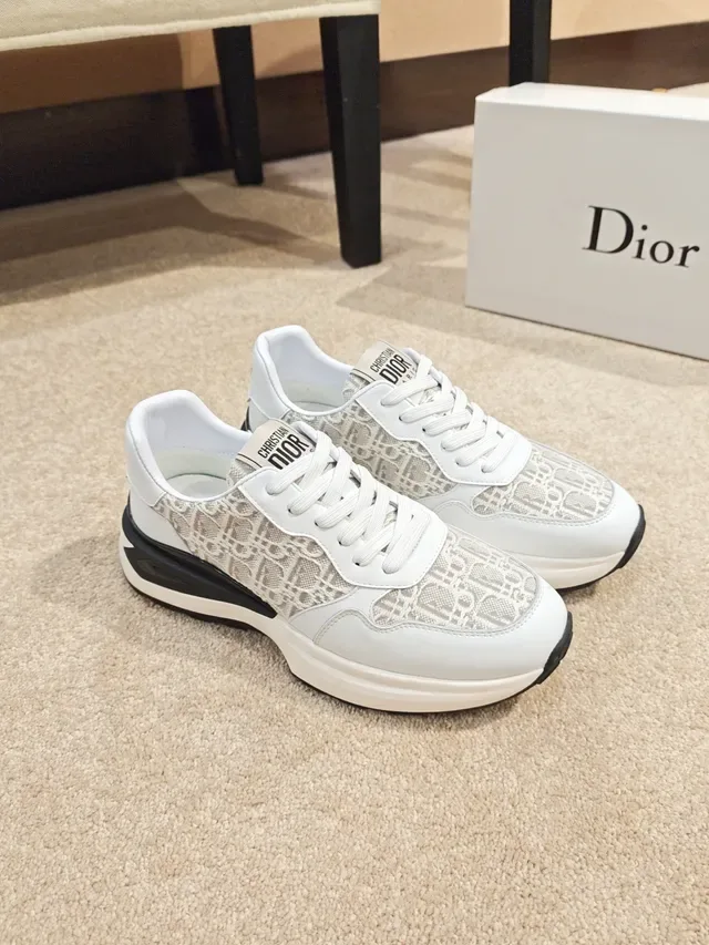 ديور أبيض أسود Oblique Jacquard Upper كعب سميك طبقي نمط حياة حذاء 4