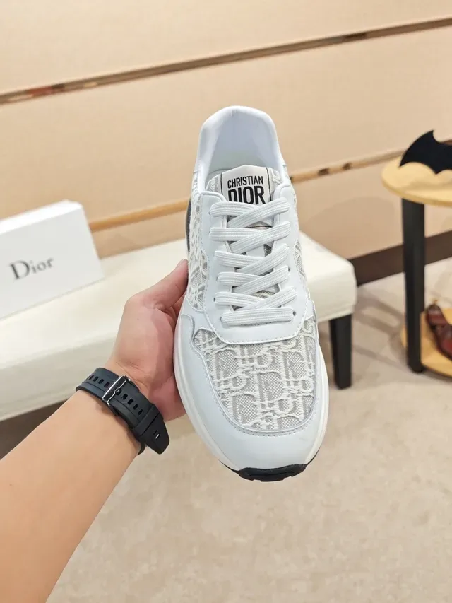 ديور أبيض أسود Oblique Jacquard Upper كعب سميك طبقي نمط حياة حذاء 5
