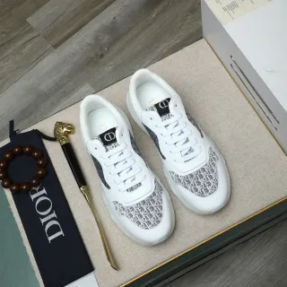 Dior सफेद धूसर मोटी चप्पल Oblique Monogram जाली जीवनशैली स्नीकर्स