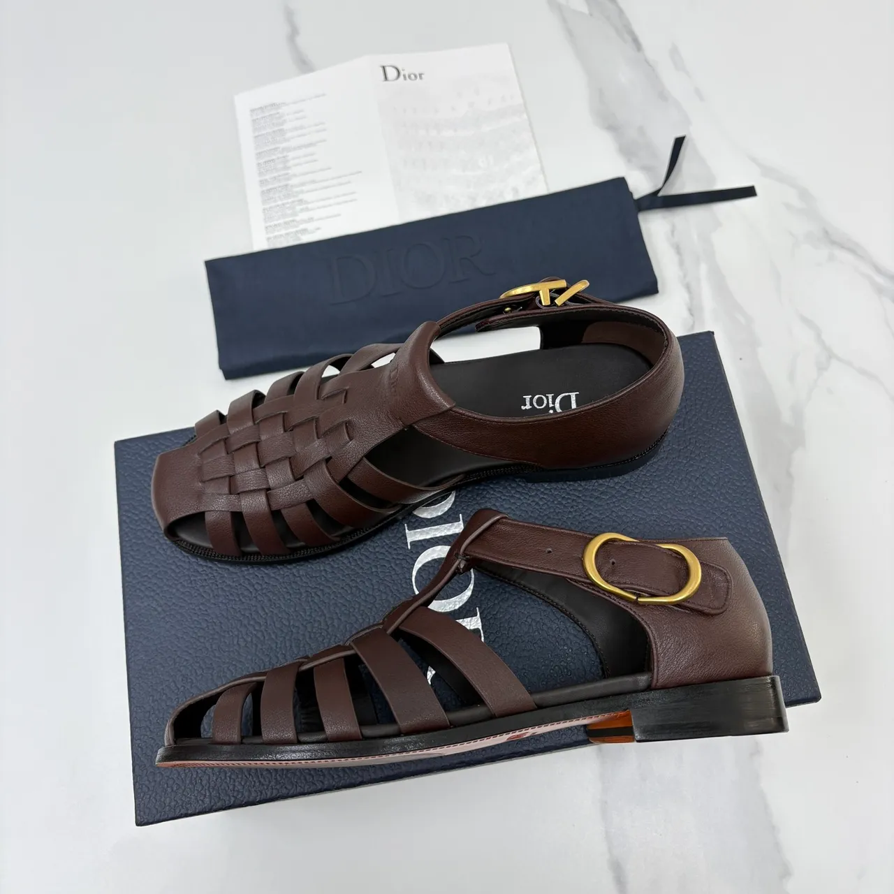 Dior جلد منسوج T-Strap صنادل جلادياتور 4