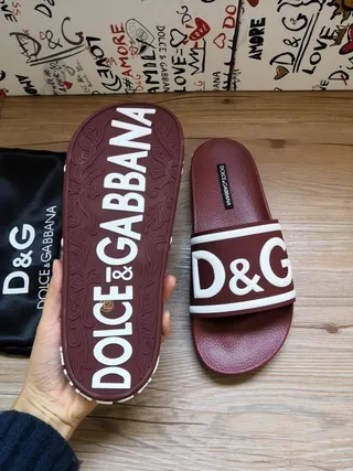 Dolce & Gabbana D&G Slide Bordeaux et Blanc Chaussons 5