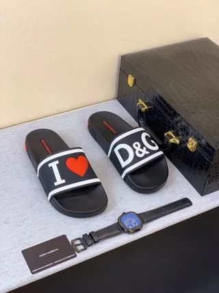 Dolce & Gabbana Logo-Print Slides Black White Strap Molded Rubber Sole Slippers 4
