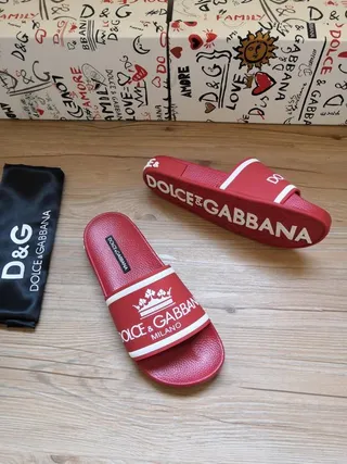Dolce & Gabbana Logo Strap Red Slippers 5