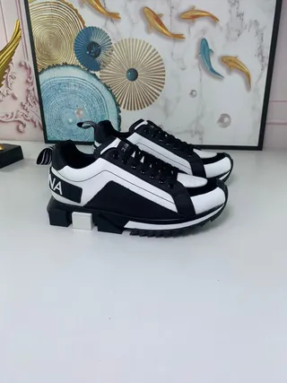 Dolce & Gabbana NS1 Preto Branco Sol Angulado Superior Painelado Tênis Chunky 3