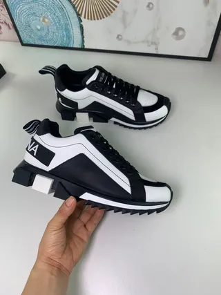 Dolce & Gabbana NS1 Preto Branco Sol Angulado Superior Painelado Tênis Chunky 5