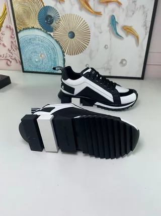 Dolce & Gabbana NS1 Preto Branco Sol Angulado Superior Painelado Tênis Chunky 6