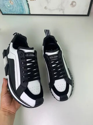 Dolce & Gabbana NS1 Preto Branco Sol Angulado Superior Painelado Tênis Chunky 7