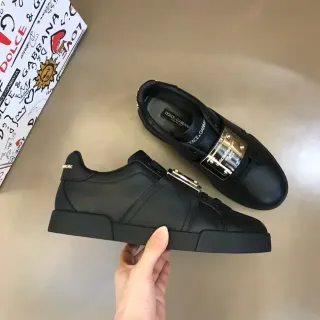 Dolce & Gabbana Portofino Tênis de couro preto sem cadarço lifestyle