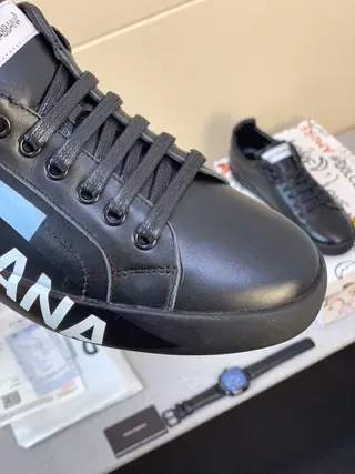 Dolce & Gabbana Portofino Tênis de Couro Preto de Estilo de Vida 4