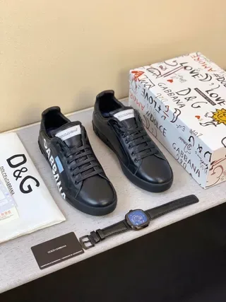 Dolce & Gabbana Portofino Tênis de Couro Preto de Estilo de Vida 6