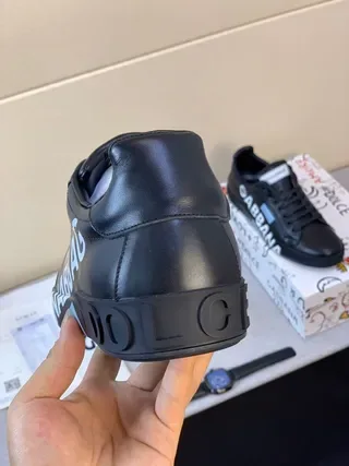 Dolce & Gabbana Portofino Tênis de Couro Preto de Estilo de Vida 7